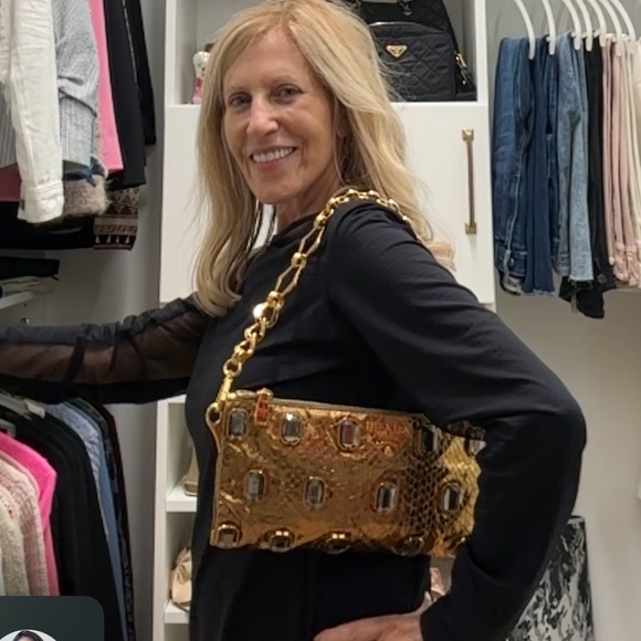 Prada Gold Python Whip Pietre Evening Clutch/Shoulder Bag with large Gemstones - Picture 17 of 17